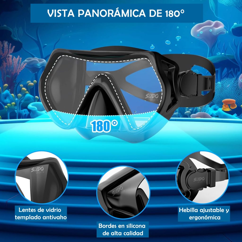 Set De Careta Y Snorkel Swimmer Kit Natación Buceo Vidrio Templado