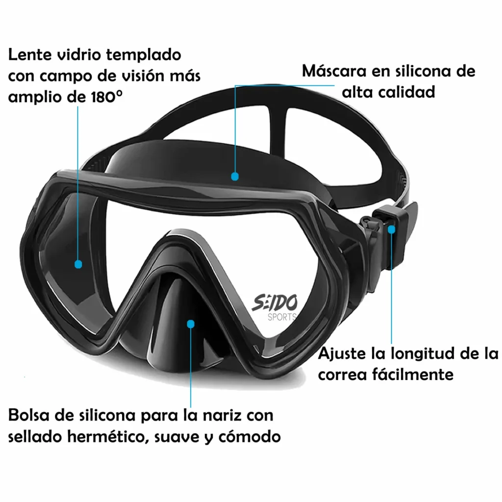 Set Careta Y Snorkel De Buceo Vidrio Templado Ajustable Careteo