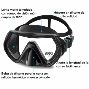 Set Careta Y Snorkel De Buceo Vidrio Templado Ajustable Careteo