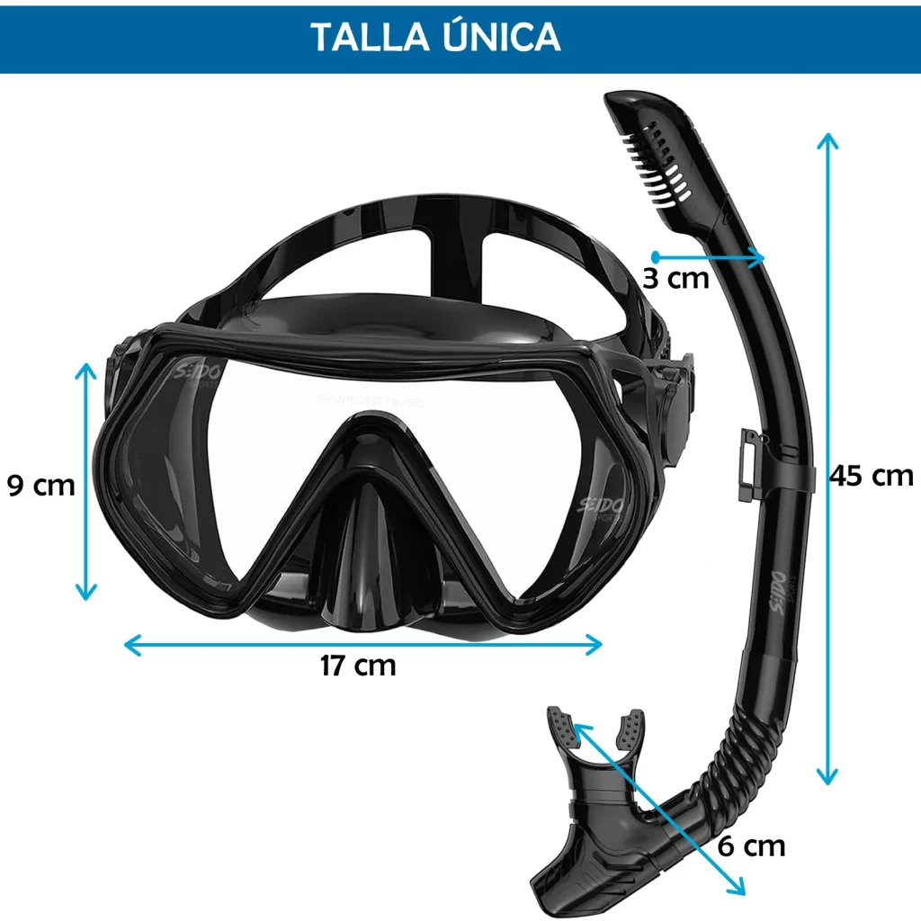 Set Careta Y Snorkel De Buceo Vidrio Templado Ajustable Careteo