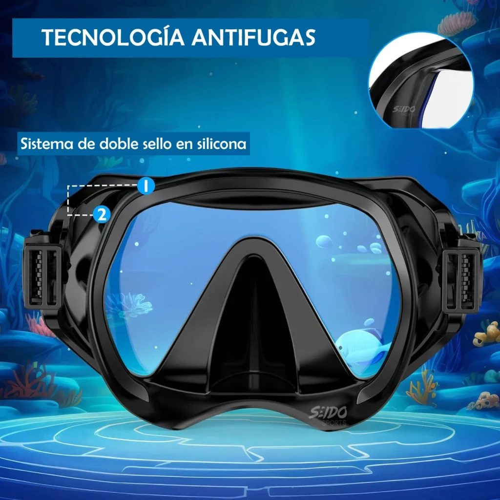 Set Careta Y Snorkel De Buceo Vidrio Templado Ajustable Careteo