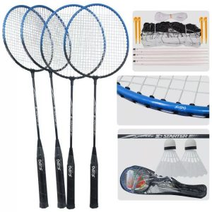 Set Raquetas X 4 Badminton + 2 Gallitos + Malla + Parales + Estuche