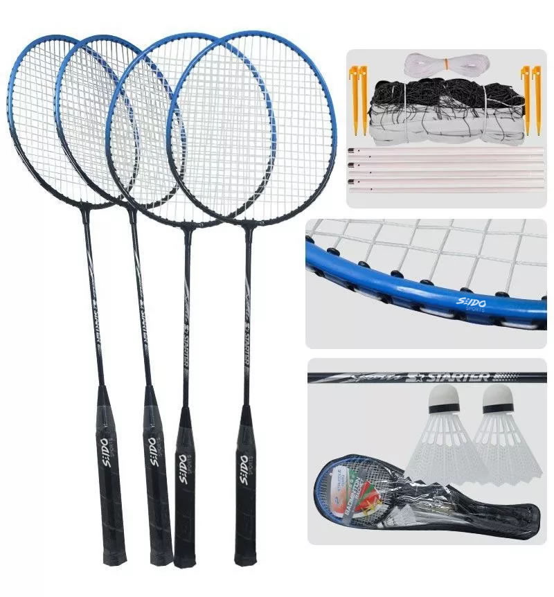 Set Raquetas X 4 Badminton + 2 Gallitos + Malla + Parales + Estuche