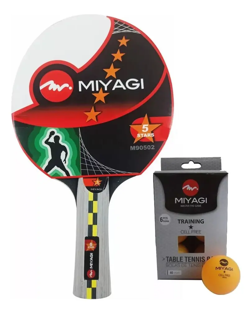 Kit Raqueta Ping Pong 5 Estrellas + Pelotas Tenis Mesa