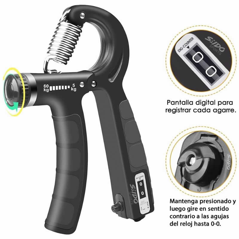 Tensor Hand Grip 60 Kg Contador Fortalece Mano Terapia Brazo