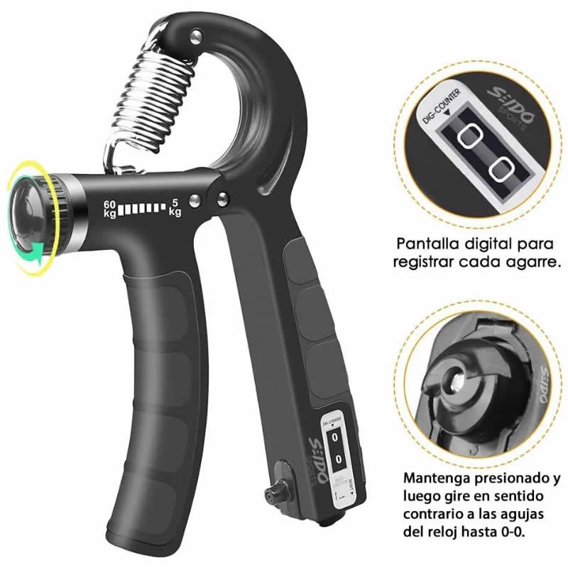 Tensor Hand Grip 60 Kg Contador Fortalece Mano Terapia Brazo