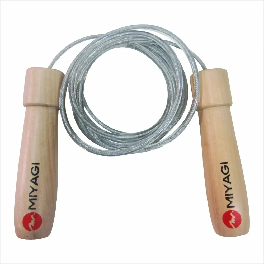 Cuerda Salto Lazo Miyagi Mango Madera Cardio Fitness Entrena