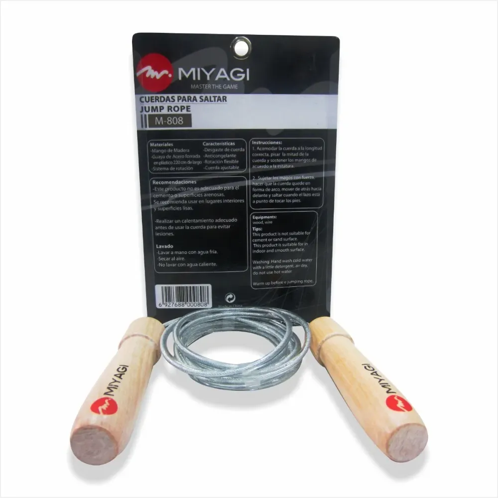 Cuerda Salto Lazo Miyagi Mango Madera Cardio Fitness Entrena