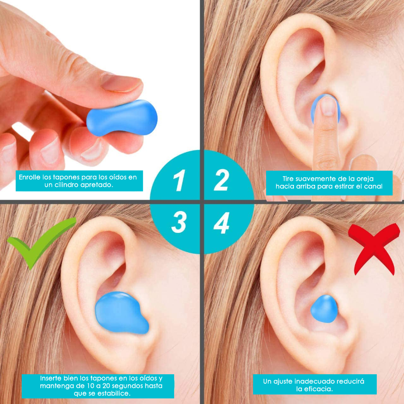 Tapa Oídos Silicona Moldeables X 3 Pares Natación + Estuche