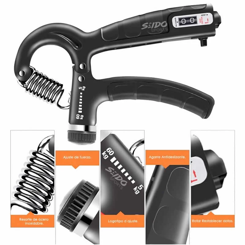 Tensor Hand Grip 60 Kg Contador Fortalece Mano Terapia Brazo