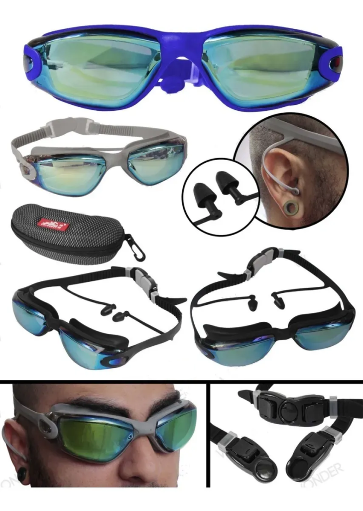 Gafas Piscina Natación Tapa oídos Integrados Tipo Espejo  Uv400 + Estuche