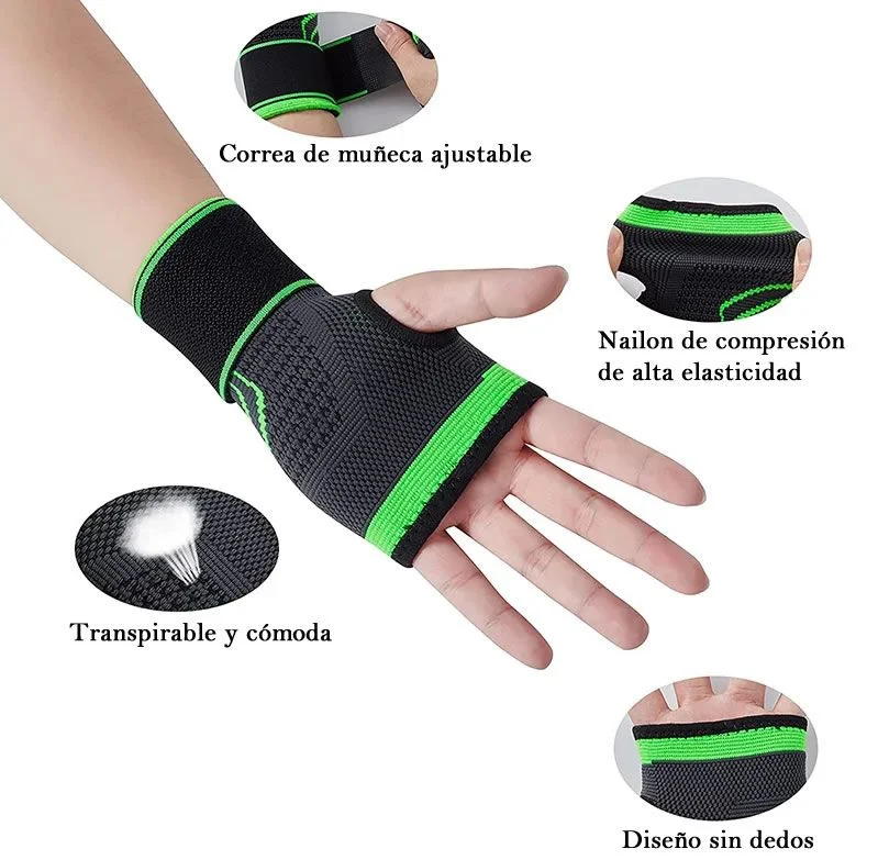 Muñequera Deportiva Compresion Banda Ajustable Soporte Mano