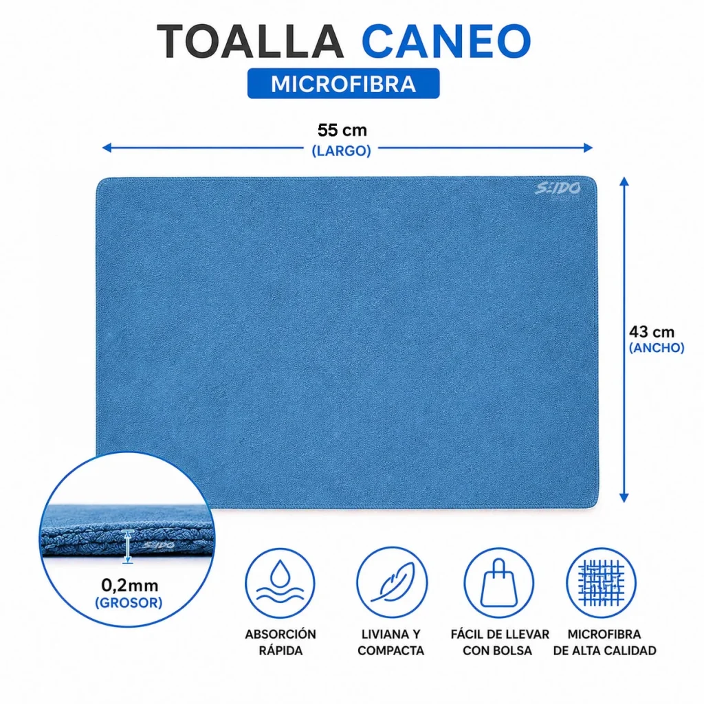 Toalla Microfibra Caneo Secado Rapido Multiusos Absorbente 55x43cm + Estuche