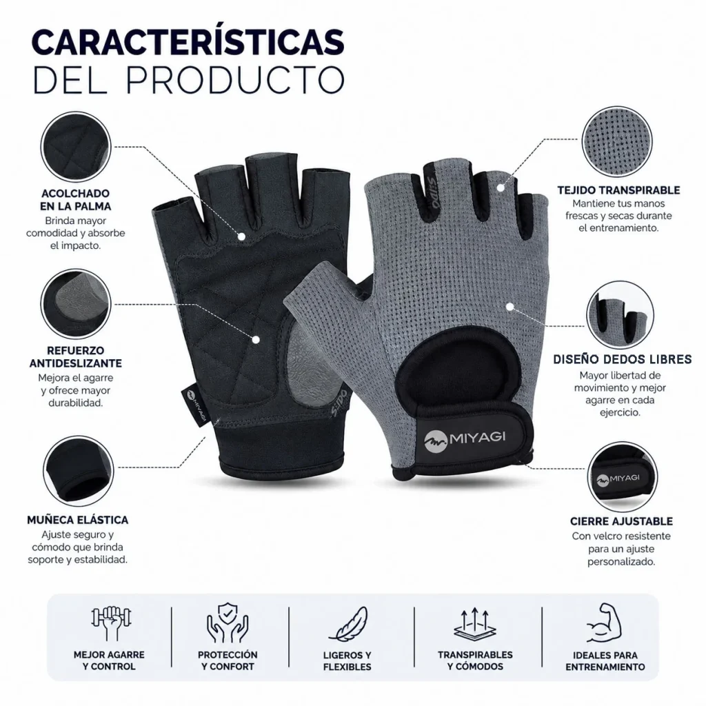 Guantes Deportivos Miyagi Proteccion Gimnasio Pesas Fitness