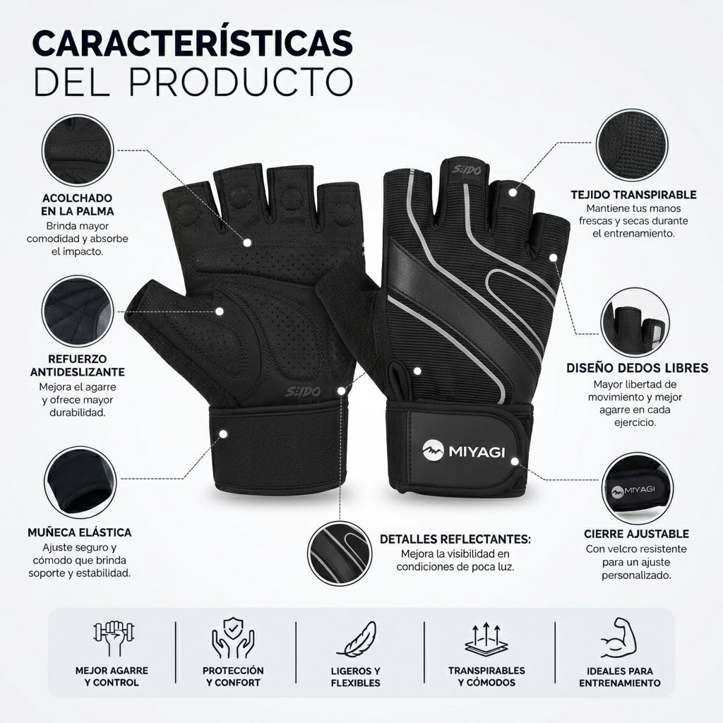 Guantes Deportivos Miyagi Muñequera Crossfit Gimnasio Pesas