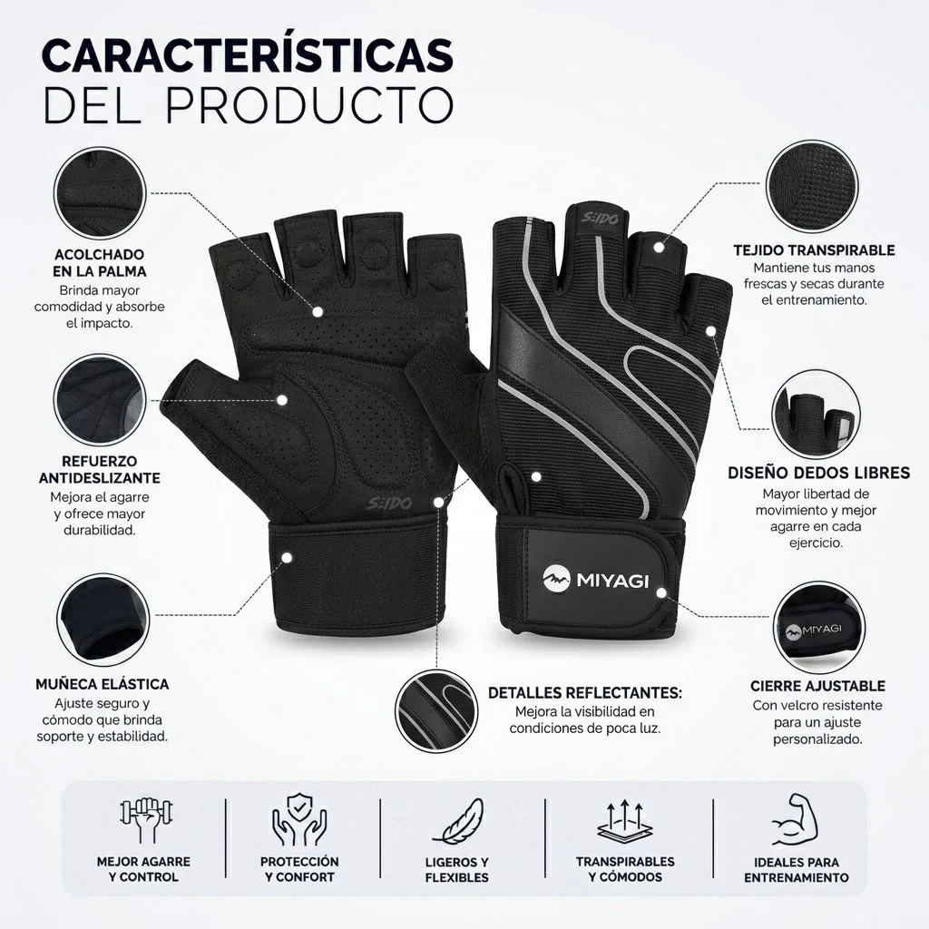 Guantes Deportivos Miyagi Muñequera Crossfit Gimnasio Pesas