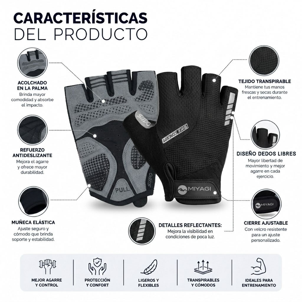 Guantes Deportivos Miyagi Ciclismo Fitness Gimnasio Pesas