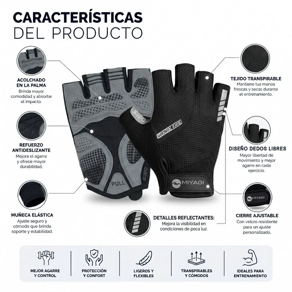 Guantes Deportivos Miyagi Ciclismo Fitness Gimnasio Pesas