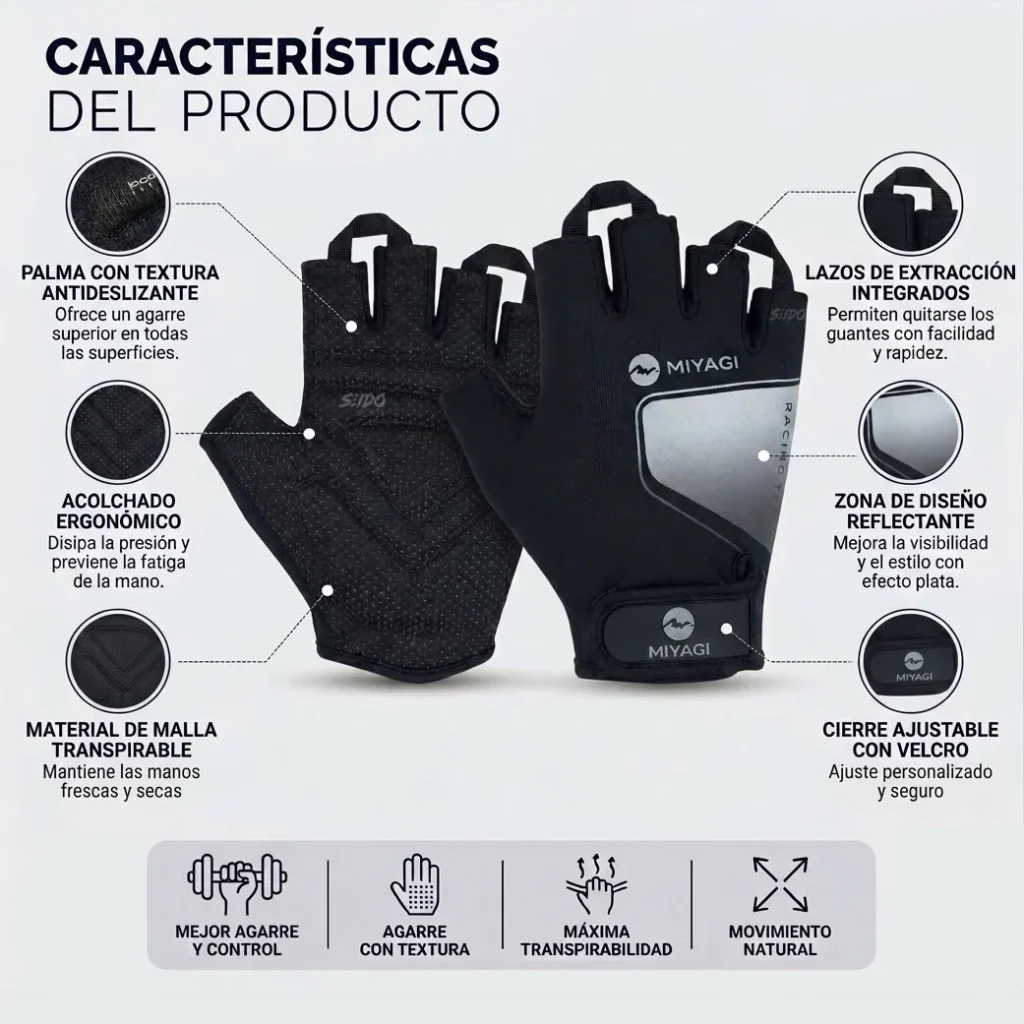 Guantes Deportivos Miyagi Ciclismo Fitness Gimnasio Pesas