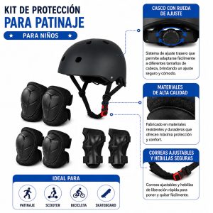 Kit Proteccion Patinaje Niños Casco Codera Muñequera Rodilla