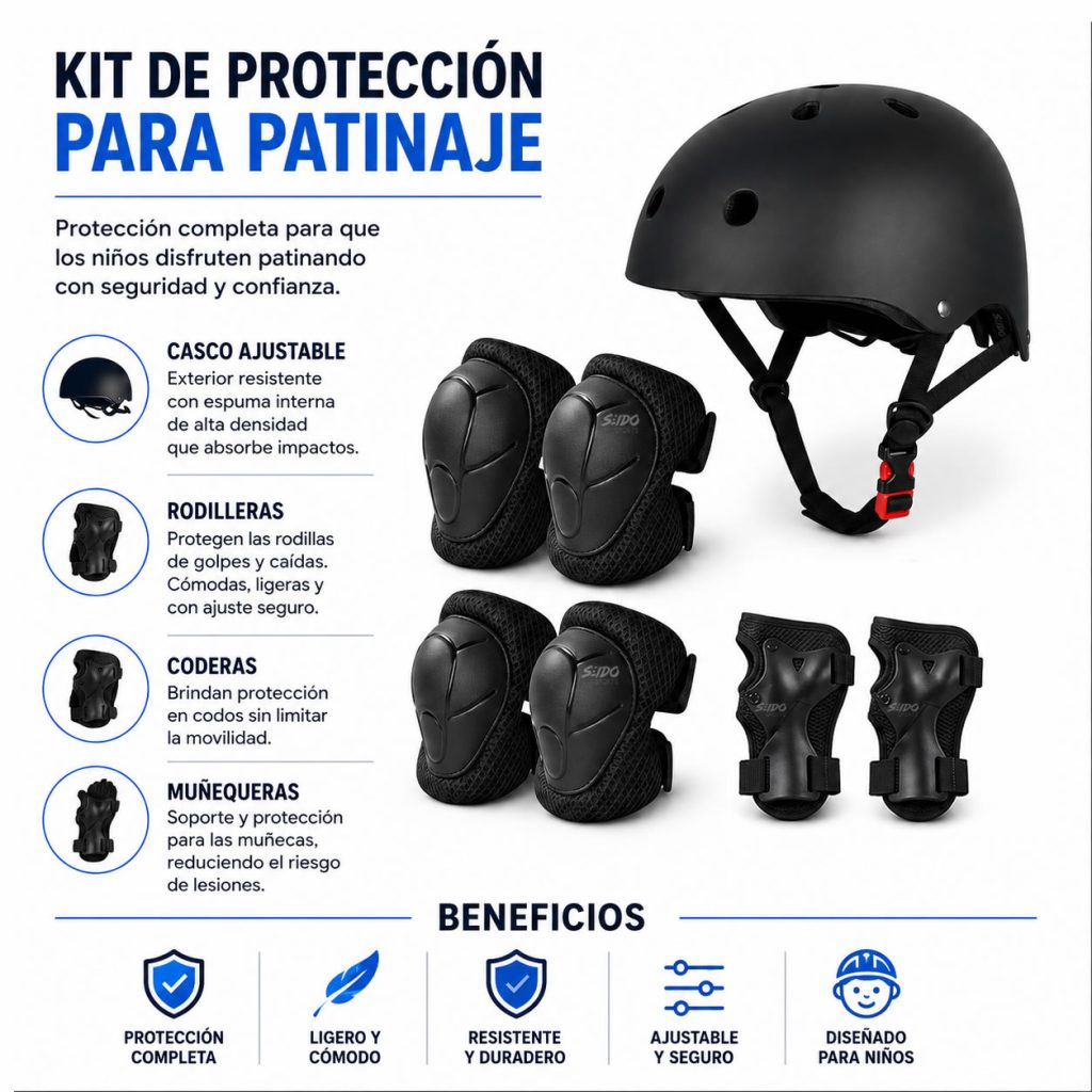 Kit Proteccion Patinaje Niños Casco Codera Muñequera Rodilla