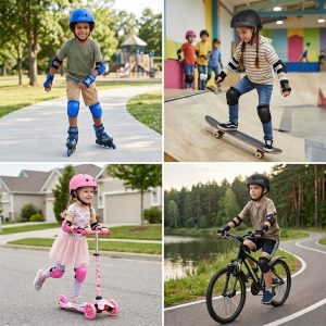 Kit Proteccion Patinaje Niños Casco Codera Muñequera Rodilla