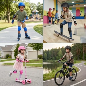 Kit Protección Patinaje Niños Set Casco Codera Muñequera Rodillera