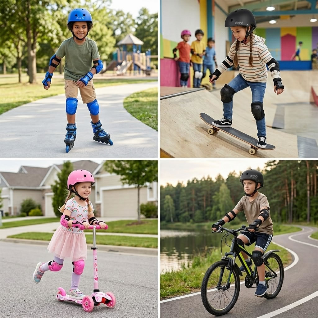 Kit Proteccion Patinaje Niños Casco Codera Muñequera Rodilla