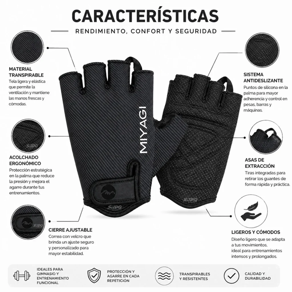 Guantes Deportivos Miyagi Gimnasio Pesas Ciclismo Fitness