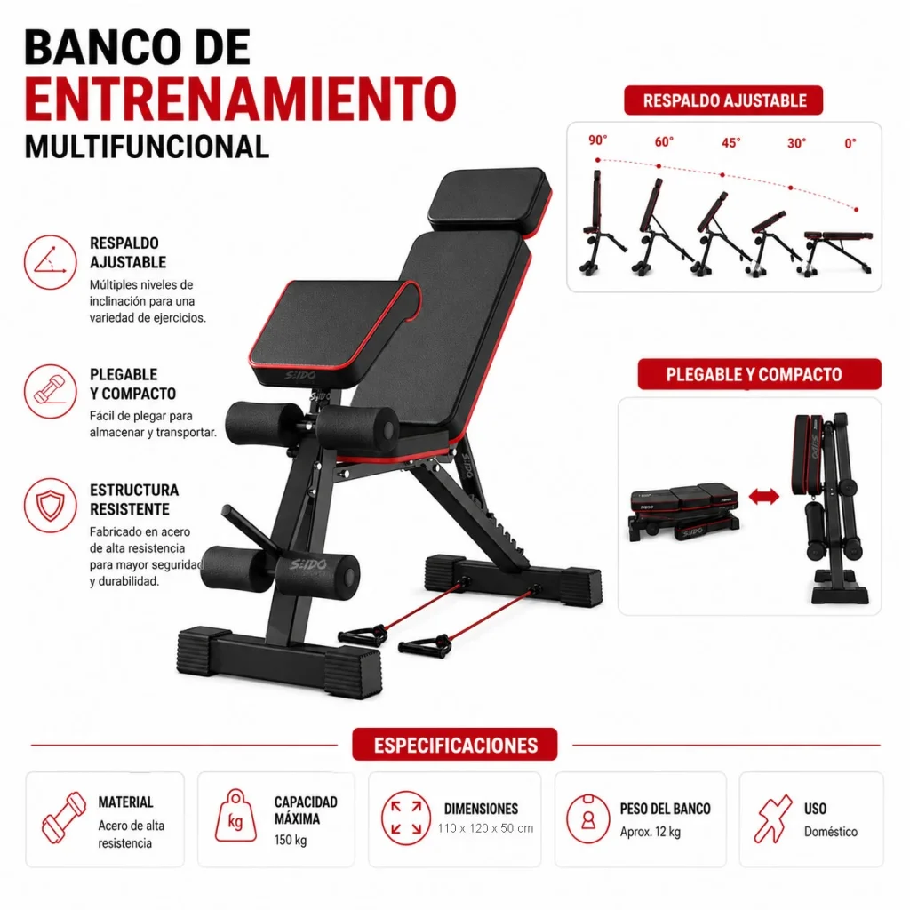 Banco Multifuncional Reclinable Pesas Predicador Multiusos