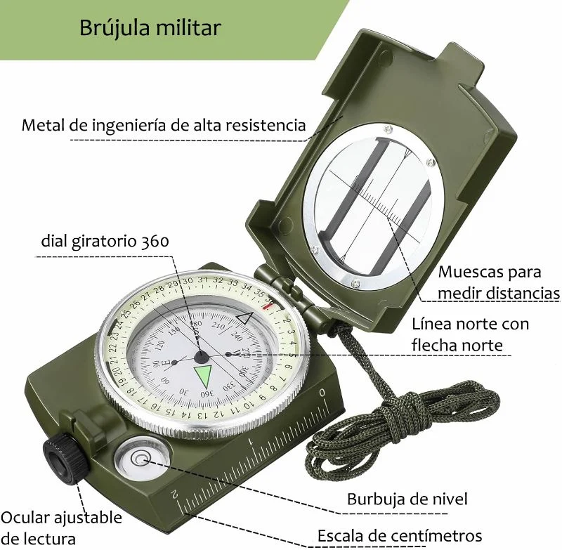 Brujula Táctica Profesional Con Luz Nocturna Metalica Flotante