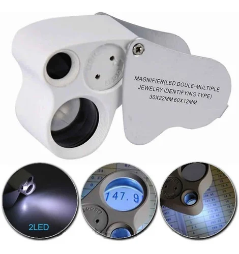 Lupa De Joyería Aumento 30x y 60x Con Iluminación Led Portátil