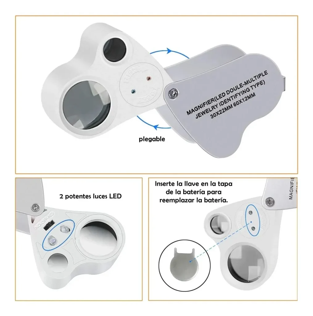 Lupa De Joyería Aumento 30x y 60x Con Iluminación Led X 12 Und