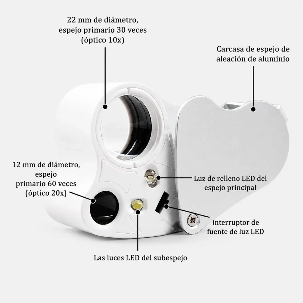 Lupa De Joyería Aumento 30x y 60x Con Iluminación Led Portátil