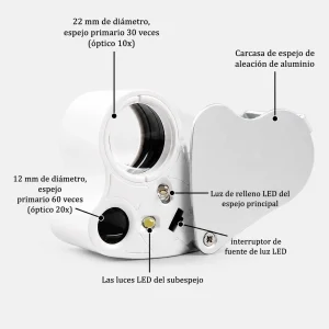 Lupa De Joyería Aumento 30x y 60x Con Iluminación Led Portátil