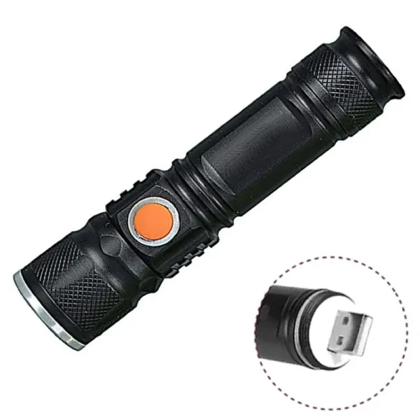 Linterna Mini Recargable USB Batería 18650 Luz 3 Modos Expandible