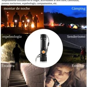 Linterna Mini Recargable USB Batería 18650 Luz 3 Modos Expandible