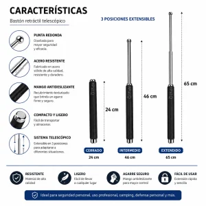 Tambo Bastón Retráctil Telescópico Plegable Grande En Acero