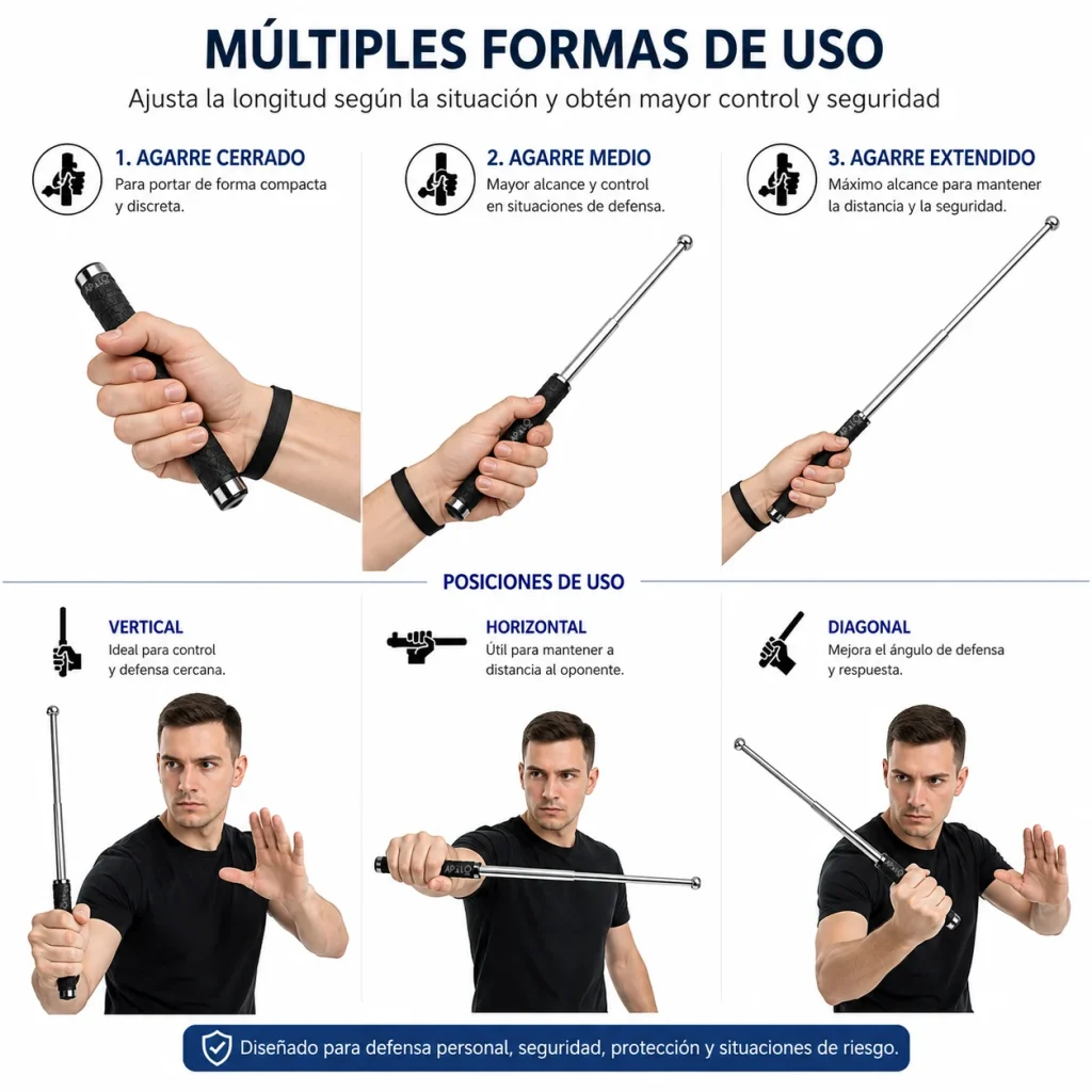 Tambo Bastón Retráctil Telescópico Plegable Grande En Acero
