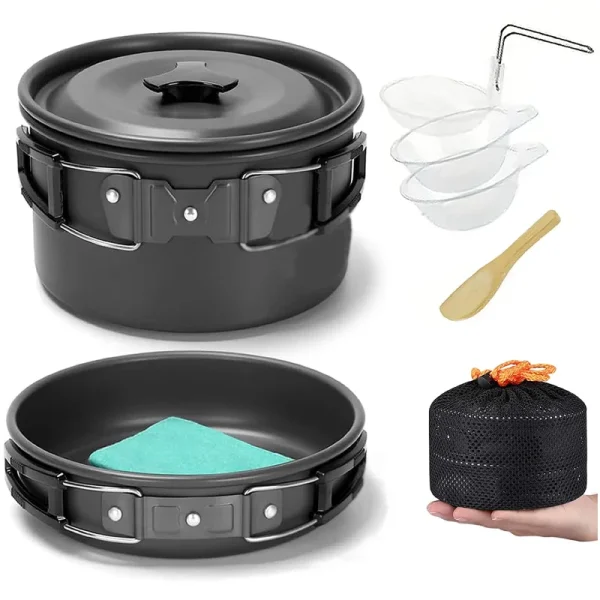 Set Cocina Menaje Camping Porta Comidas Olla Y Sarten Plegable