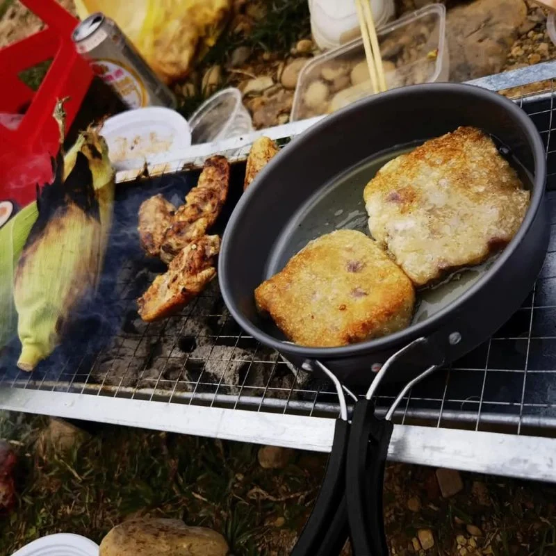 Set Cocina Menaje Camping Porta Comidas Olla Y Sarten Plegable