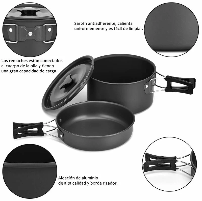 Set Cocina Menaje Camping Porta Comidas Olla Y Sarten Plegable