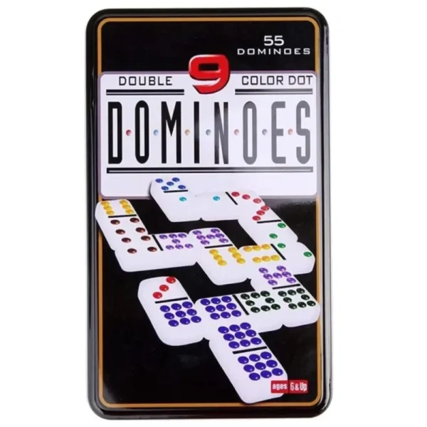 Dominó 55 Fichas A Color Doble 9 Juego De Mesa Caja Metálica
