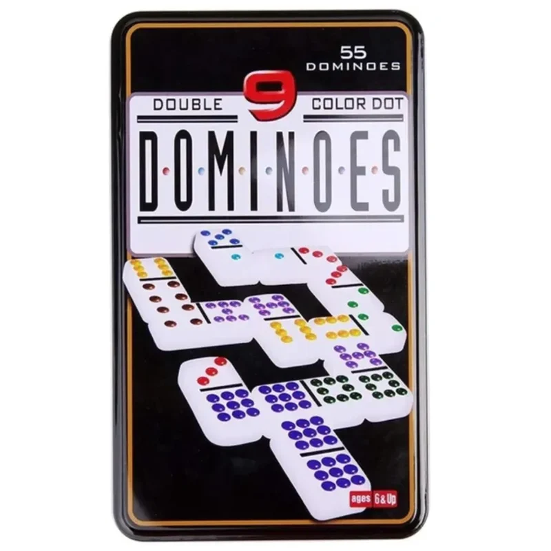 Dominó 55 Fichas A Color Doble 9 Juego De Mesa Caja Metálica