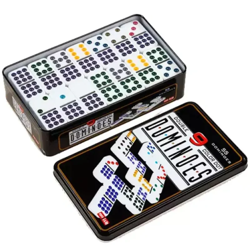 Dominó 55 Fichas A Color Doble 9 Juego De Mesa Caja Metálica