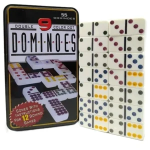 Dominó 55 Fichas A Color Doble 9 Juego De Mesa Caja Metálica