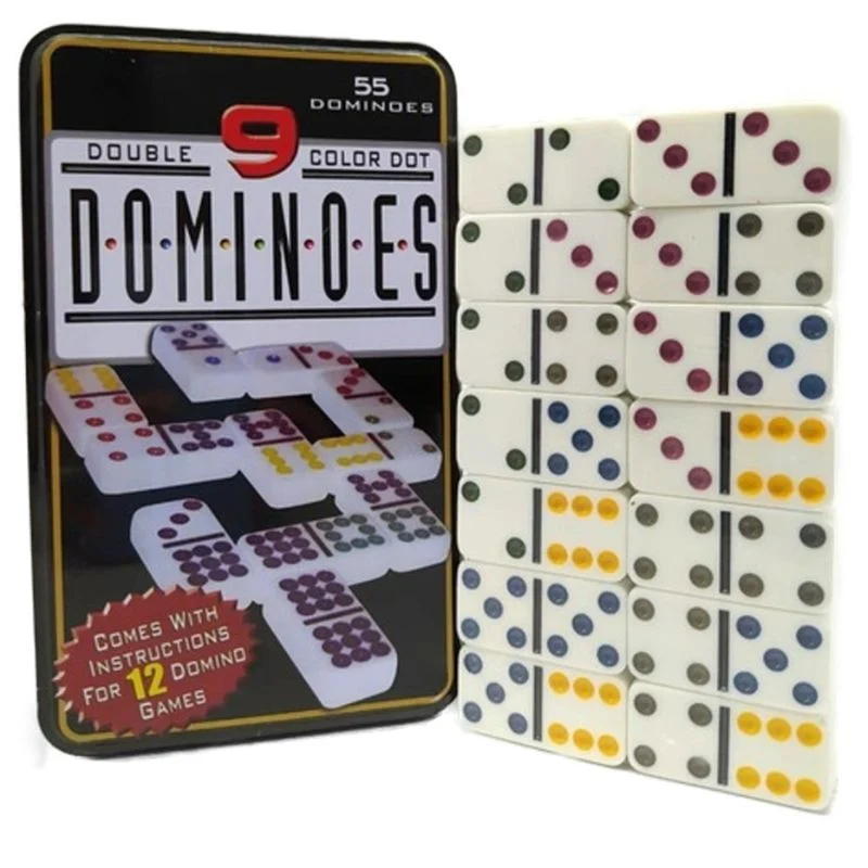 Dominó 55 Fichas A Color Doble 9 Juego De Mesa Caja Metálica