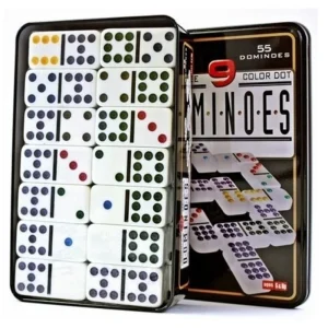 Dominó 55 Fichas A Color Doble 9 Juego De Mesa Caja Metálica
