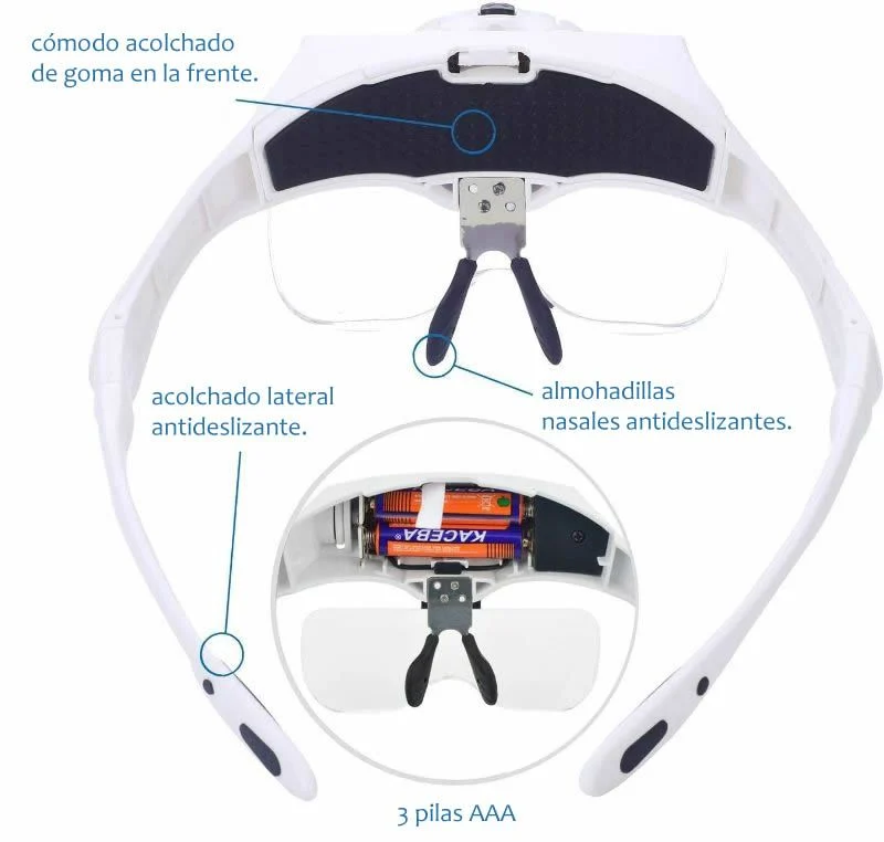 Gafas Lupa Visera Luces LED 5 Lentes Joyería Odontología