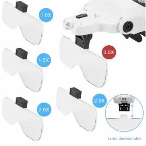 Gafas Lupa Visera Luces LED 5 Lentes Joyería Odontología